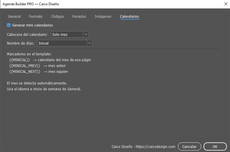 Diálogo del script · pestaña Calendarios