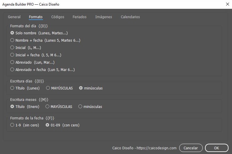 Diálogo del script · pestaña Formato