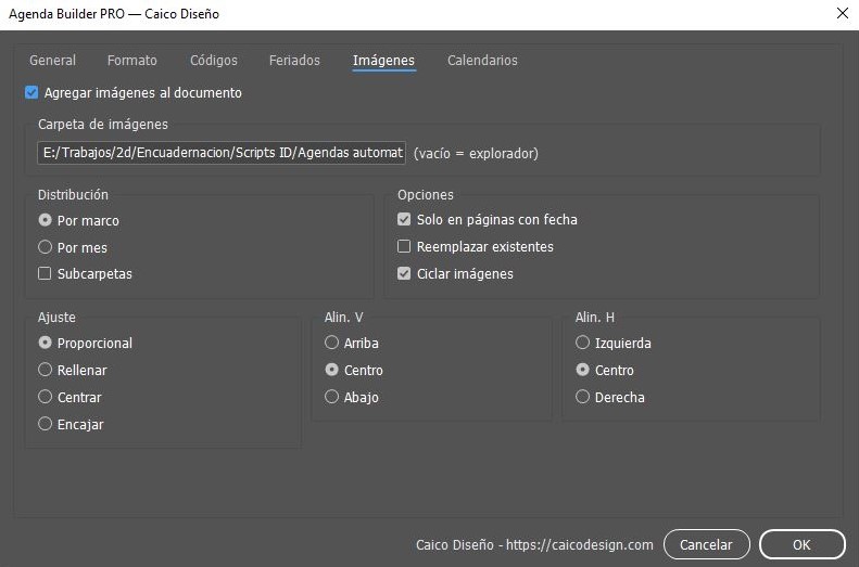 Diálogo del script · pestaña Imágenes