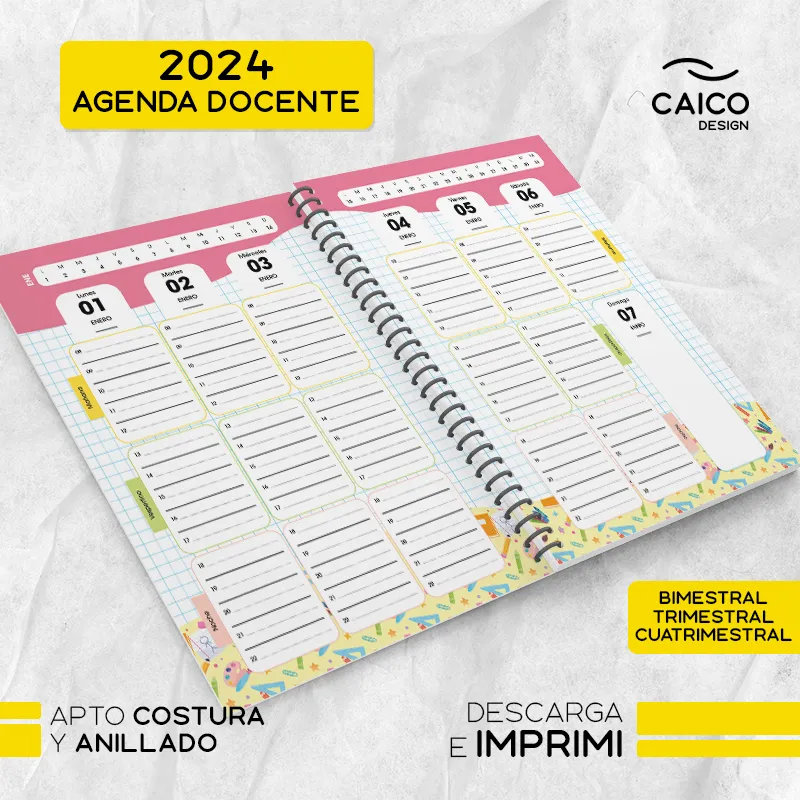Agenda Docente 2024 para imprimir - Caico Design